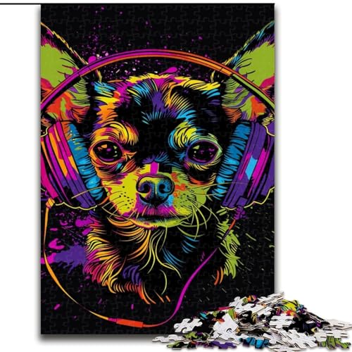 Puzzle für Erwachsene, 1000-teiliges Chihuahua-DJ-Neon-Puzzle aus Holz, Denkspiel, interaktives Familienspiel, geeignet für Kinder ab 14 Jahren, 1000 Teile(50x75cm) von XHAXING