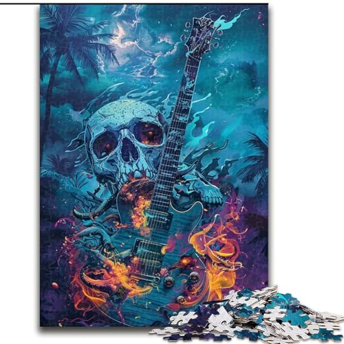 Puzzle für Erwachsene, 1000-teiliges Flammengitarren-Puzzle aus Pappe, Denkspiel, interaktives Familienspiel, geeignet für Kinder ab 14 Jahren, 1000 Teile(26x38cm) von XHAXING