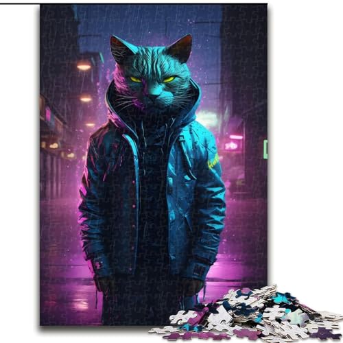 Puzzle für Erwachsene, 1000-teiliges Katzen-Cyberpunk-Neon-Art-Puzzle aus Holz, anspruchsvolles Denkspiel für Teenager, perfekt als Heimdekoration oder Geschenk, 1000 Teile(50x75cm) von XHAXING