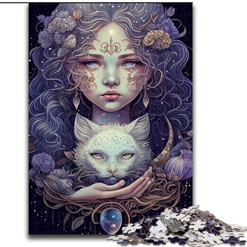 Puzzle für Erwachsene, 1000-teiliges Mädchen mit Katzen-Puzzle aus Holz, Denkspiel, interaktives Familienspiel, geeignet für Kinder ab 14 Jahren, 1000 Teile(50x75cm) von XHAXING