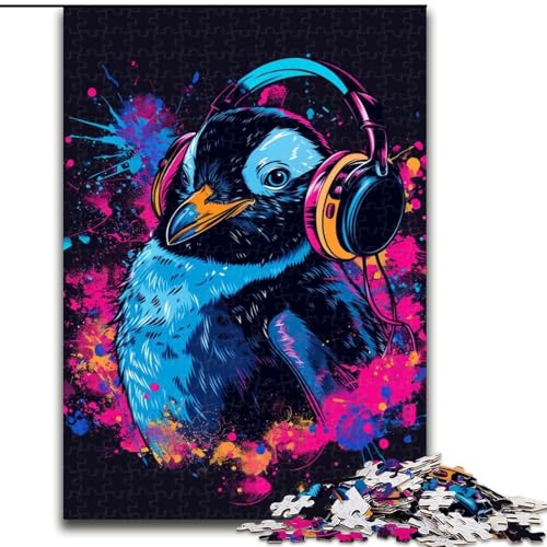 Puzzle für Erwachsene, 1000-teiliges Pinguin-mit-Kopfhörer-Puzzle aus Pappe, Familienaktivität, Heimdekoration zum Selbermachen, 1000 Teile(26x38cm) von XHAXING