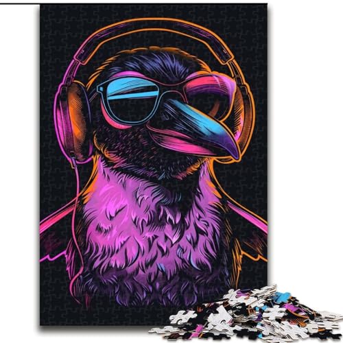 Puzzle für Erwachsene, 1000-teiliges Pinguin-mit-Kopfhörer-Puzzle aus Pappe, ideal für Familienspaß Feiertage, Geburtstage, 1000 Teile(26x38cm) von XHAXING