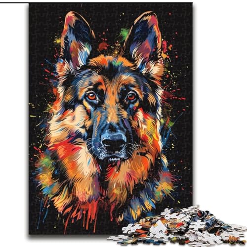Puzzle für Erwachsene, 1000-teiliges Puzzle Deutscher Schäferhund DJ Neon aus Holz, Geburtstage, Feiertage, Weltraumparty-Dekorationen, 1000 Teile(50x75cm) von XHAXING
