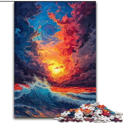 Puzzle für Erwachsene, 1000-teiliges Sonnenuntergang- und Wellenpuzzle aus Holz, Denkspiel, interaktives Familienspiel, geeignet für Kinder ab 14 Jahren, 1000 Teile(50x75cm) von XHAXING
