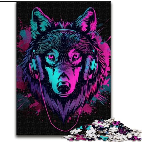 Puzzle für Erwachsene, 1000-teiliges Wolf-mit-Kopfhörer-Puzzle aus Holz, für Teenager und Familienspaß – DIY-Denkspiel-Geschenk, 1000 Teile(50x75cm) von XHAXING