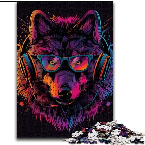 Puzzle für Erwachsene, 1000-teiliges Wolf-mit-Kopfhörer-Puzzle aus Pappe, Teenager, Stressabbau, Cooles einzigartiges Geschenk für die Familie, 1000 Teile(26x38cm) von XHAXING