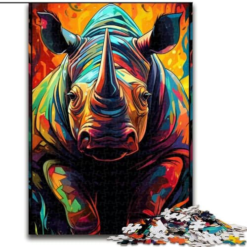 Puzzle für Erwachsene, 1000-teiliges buntes Nashorn-Tierpuzzle aus Pappe, Denkspiel, interaktives Familienspiel, geeignet für Kinder ab 14 Jahren, 1000 Teile(26x38cm) von XHAXING