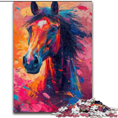 Puzzle für Erwachsene, 1000-teiliges farbenfrohes Pferde-Kunstpuzzle aus Pappe, Denkspiel, interaktives Familienspiel, geeignet für Kinder ab 14 Jahren, 1000 Teile(26x38cm) von XHAXING