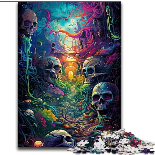 Puzzle für Erwachsene, 1000-teiliges psychedelisches Totenkopf-Straßenpuzzle aus Holz, Denkspiel, interaktives Familienspiel, geeignet für Kinder ab 14 Jahren, 1000 Teile(50x75cm) von XHAXING
