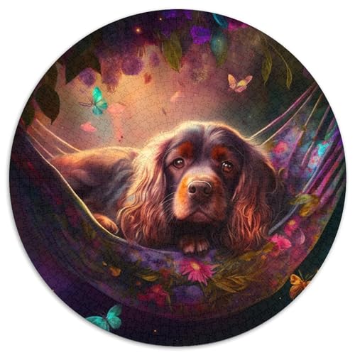 Puzzle für Erwachsene, 1000 wunderschöne englische Cocker-Spaniels, rund, Papierpuzzle, Familieninteraktion und lustiges Geschenk, lebendiges abstraktes Design (67,5 x 67,5 cm) von XHAXING