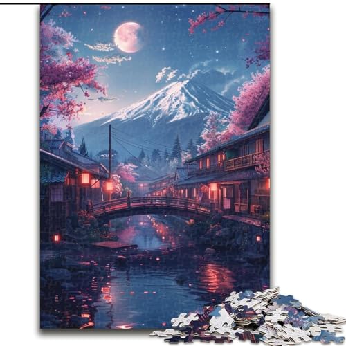 Puzzle für Erwachsene 1000, Berg Fuji und Kirschblüten-Puzzle aus Holz, anspruchsvolles Denkspiel für Teenager, Spaß für den Familienspieleabend, 1000 Teile(50x75cm) von XHAXING