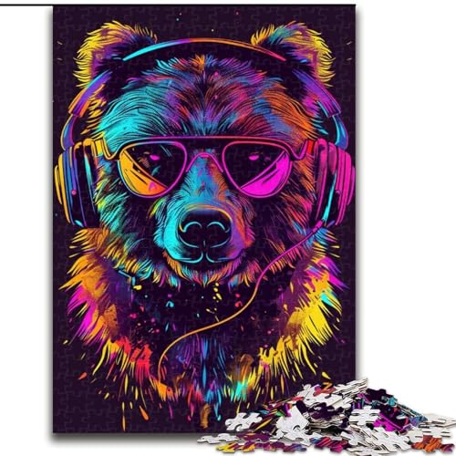 Puzzle für Erwachsene 1000, Neonbär mit Sonnenbrille, Puzzle aus Holz, Spielzeug, Geschenk, pädagogisches, intellektuelles, entspannendes Familienspiel, 1000 Teile(50x75cm) von XHAXING