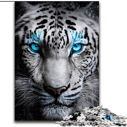 Puzzle für Erwachsene 1000 Blaue Augen Weißer Tiger Puzzle aus Holz, Herausforderndes Denkspiel für Teenager, Familienspaß Interaktives Spiel 1000 Teile(50x75cm) von XHAXING