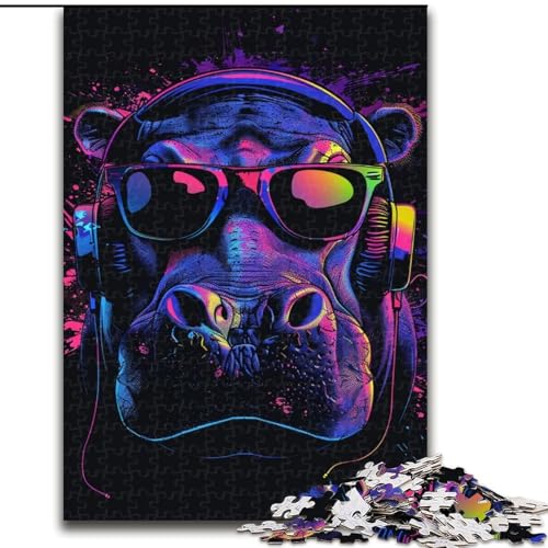 Puzzle für Erwachsene 1000 Nilpferd mit Kopfhörern, Puzzle aus Holz, Weihnachten, Halloween, Ostern, Neujahr, 1000 Teile(50x75cm) von XHAXING