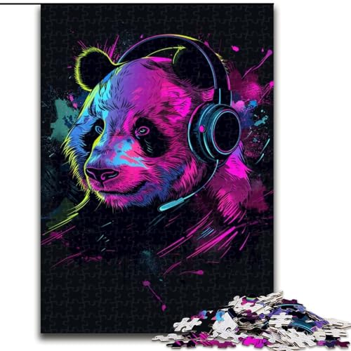 Puzzle für Erwachsene 1000 Panda mit Kopfhörer-Puzzle aus Holz, anspruchsvolles Denkspiel für Teenager, Spaß für den Familienspieleabend, 1000 Teile(50x75cm) von XHAXING