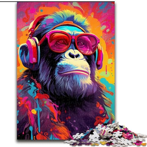 Puzzle für Erwachsene 1000 Stück, AFFE mit Kopfhörern, Puzzle aus Holz, Weihnachten, Halloween, Ostern, Neujahr, 1000 Teile(50x75cm) von XHAXING