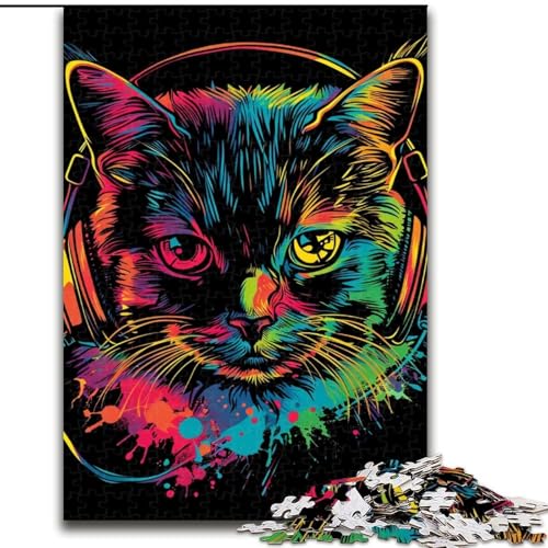 Puzzle für Erwachsene 1000 Stück, Katze mit Kopfhörern und Sonnenbrille, Puzzle aus Holz, Spielzeug, Geschenk, pädagogisches intellektuelles Dekomprimierungsspaß-Familienspiel, 1000 Teile(50x75cm) Puzzle für Erwachsene 1000 Stück, Katze mit Kopfhörern und Sonnenbrille, Puzzle aus Holz, Spielzeug, Geschenk, pädagogisches intellektuelles Dekomprimierungsspaß-Familienspiel, 1000 Teile(50x75cm) von XHAXING