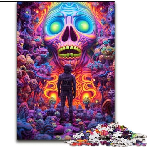 Puzzle für Erwachsene 1000 Teile, Psychedelischer Totenkopf, Puzzle aus Holz, Spielzeug, Geschenk, pädagogisches, intellektuelles, entspannendes Familienspiel, 1000 Teile(50x75cm) von XHAXING