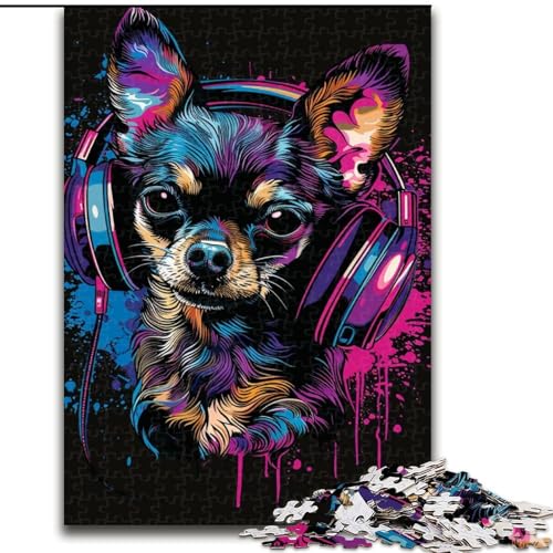 Puzzle für Erwachsene 1000 Teile Chihuahua DJ Neon Puzzles aus Holz, interaktives Familienspiel, Denksportgeschenk, Lernspielzeug 1000 Stück(50x75cm) von XHAXING