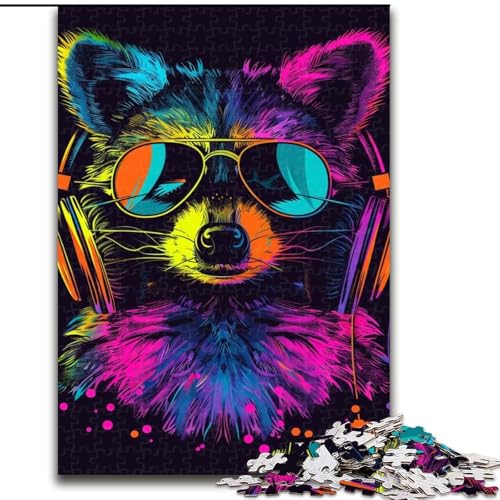 Puzzle für Erwachsene 1000 Waschbär mit Kopfhörern, Puzzle aus Pappe, Spielzeug, Geschenk, pädagogisches intellektuelles Entspannungsspiel, lustiges Familienspiel, 1000 Teile(26x38cm) von XHAXING