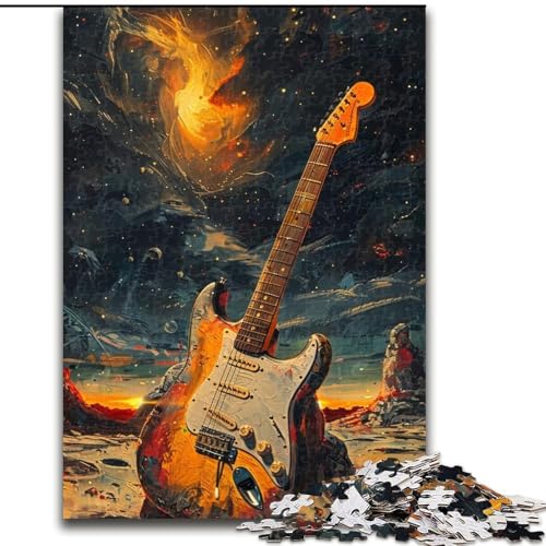 Puzzle für Erwachsene mit 1000 Teilen, Gitarre auf dem Mond, aus Pappe, Geburtstage, Feiertage und Heimdekoration, 1000 Teile(26x38cm) von XHAXING