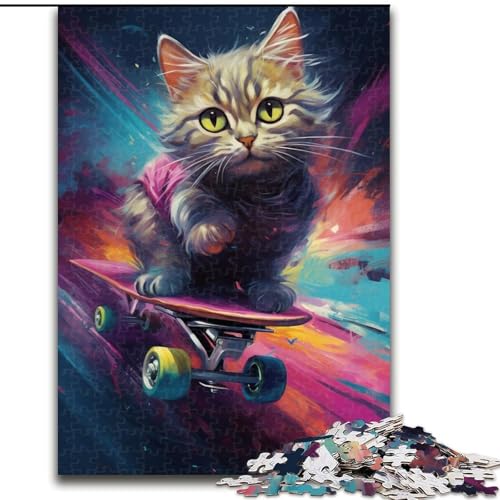Puzzle für Erwachsene mit 1000 Teilen, Skateboard-Katze, aus Pappe, Geburtstage, Feiertage und Heimdekoration, 1000 Teile(26x38cm) von XHAXING