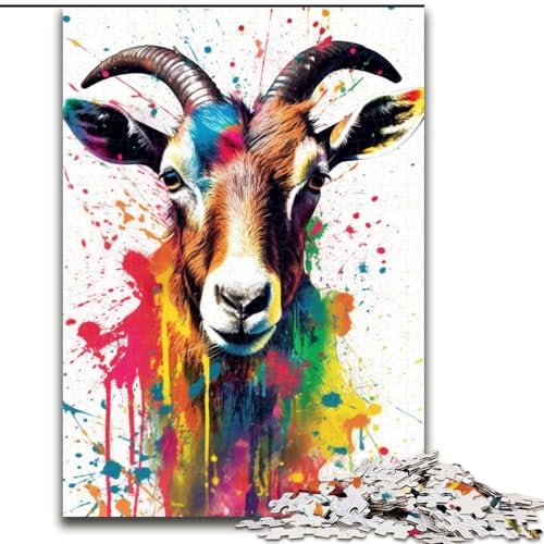 Puzzle mit 1000 Teilen, Bunte Ziegen, aus Pappe, entspannende Unterhaltung, Heimdekoration, 1000 Teile(26x38cm) von XHAXING