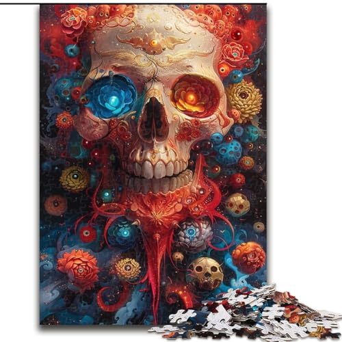 Puzzle mit 1000 Teilen, Psychedelischer Totenkopf, aus Pappe, Eltern, Partner, Freunde – Alter ab 10 Jahren, 1000 Teile(26x38cm) von XHAXING