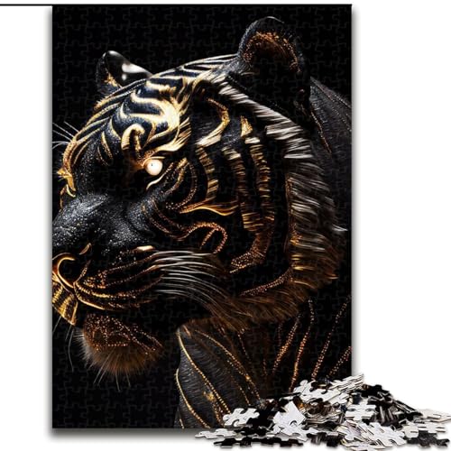 Puzzle mit 1000 Teilen, Schwarzer Tiger in Goldlackierung, aus Pappe, anspruchsvolles Denkspiel für Teenager, unterhaltsames interaktives Spiel für die ganze Familie, 1000 Teile(26x38cm) von XHAXING