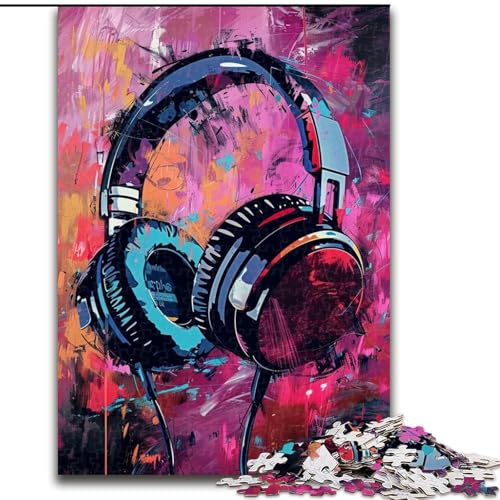 Puzzle mit 1000 Teilen, buntes Kopfhörer-Mal-Puzzle aus Pappe, Spaß für die ganze Familie, perfekt für Geburtstage, Feiertage, 1000 Teile(26x38cm) von XHAXING