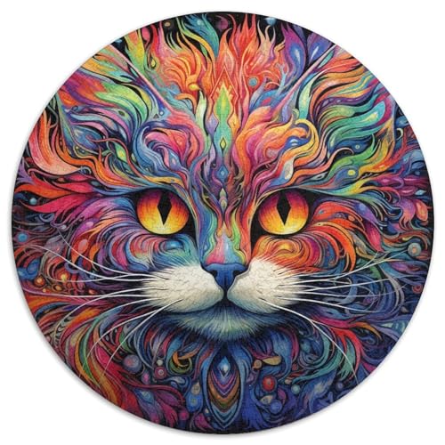 Puzzle mit 1000 Teilen für Erwachsene, Bunte Kunstkatze, rund, aus Karton, pädagogische Aktivität zur Verbesserung der kognitiven Fähigkeiten (67,5 x 67,5 cm) von XHAXING