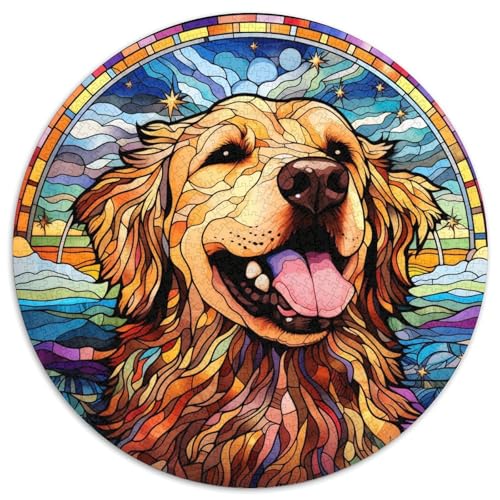 Puzzle mit 1000 Teilen für Erwachsene, Buntglas-Puzzle „Hund“, rund, anspruchsvolle DIY-Kunst für Enthusiasten, Entspannung (67,5 x 67,5 cm) von XHAXING