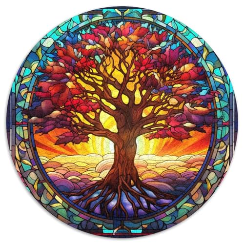 Puzzle mit 1000 Teilen für Erwachsene, Buntglasbaum-Papierpuzzle, Familienaktivitätsspiel für Teenager, anspruchsvolles Denkspiel (67,5 x 67,5 cm) von XHAXING