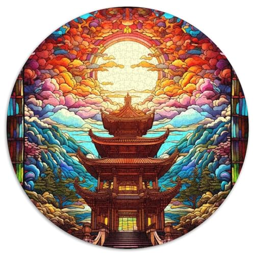 Puzzle mit 1000 Teilen für Erwachsene, Buntglasturm, runde Papierpuzzles, Denkspiel, interaktives Familienspiel, geeignet für Kinder ab 14 Jahren (67,5 x 67,5 cm) von XHAXING