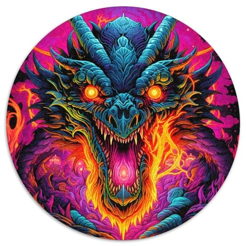 Puzzle mit 1000 Teilen für Erwachsene, Psychedelischer Kunstdrache, runde Papierpuzzles, Denkspiel, interaktives Familienspiel, geeignet für Kinder ab 14 Jahren (67,5 x 67,5 cm) von XHAXING