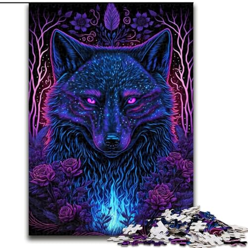 Puzzle mit 1000 Teilen für Erwachsene, Schwarzlicht-Wolf-Puzzle aus Pappe, anspruchsvolles Denkspiel für Teenager, perfekt als Heimdekoration oder Geschenk, 1000 Stück(26x38cm) von XHAXING