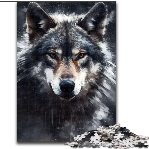 Puzzle mit 1000 Teilen für Erwachsene, Wolfsporträt-Puzzle in Anthrazit, aus Pappe, anspruchsvolles Denkspiel für Teenager, perfekt als Heimdekoration oder Geschenk, 1000 Teile(26x38cm) von XHAXING
