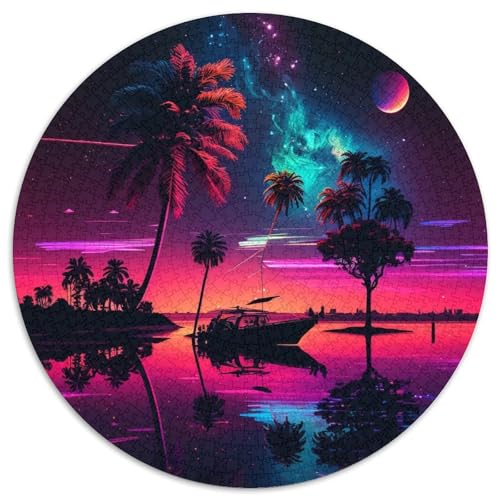 Puzzle mit 1000 Teilen für Erwachsene, rund, „Cosmic Beach“, aus Karton für Reiseliebhaber und Paare, anspruchsvolles Spielzeug (Größe 67,5 x 67,5 cm) von XHAXING