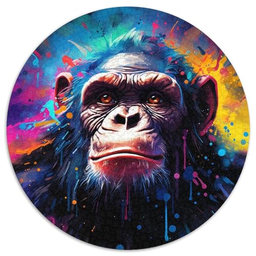 Puzzle mit 1000 Teilen für Erwachsene, rund, Schimpansen-Puzzle aus Pappe für Reiseliebhaber und Paare, anspruchsvolles Spielzeug (Größe 67,5 x 67,5 cm) von XHAXING