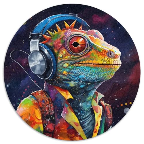 Puzzle mit 1000 Teilen für Erwachsene, rundes Kunst-Chamäleon-Puzzle, anspruchsvolles DIY-Denkspiel, perfektes Familienspiel oder dekoratives Geschenk (67,5 x 67,5 cm) von XHAXING