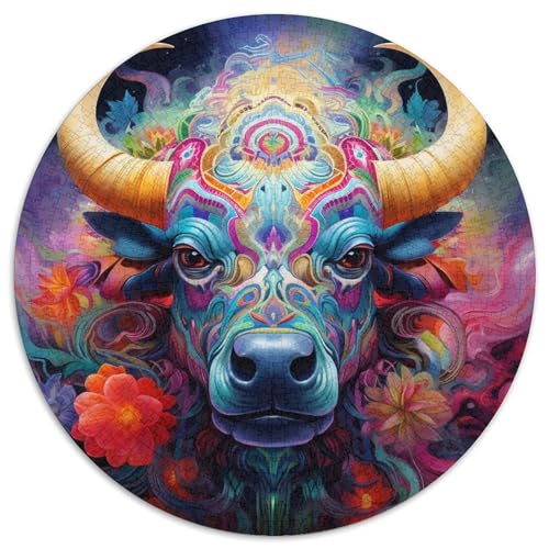Puzzle mit 1000 Teilen für Erwachsene, rundes psychedelisches Büffel-Puzzle, anspruchsvolle DIY-Kunst für Enthusiasten, Entspannung (67,5 x 67,5 cm) von XHAXING