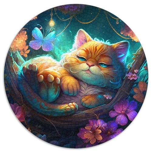 Puzzle mit 1000 Teilen für Erwachsene, schöne Garfield-Katze, rund, aus Pappe, für Reiseliebhaber und Paare, anspruchsvolles Spielzeug (Größe 67,5 x 67,5 cm) von XHAXING