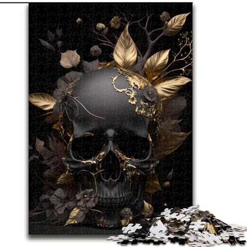 Puzzle mit 1000 Teilen für Erwachsene, schwarzer Totenkopf, goldene Blumen, aus Pappe, anspruchsvolles Denkspiel für Teenager, perfekt als Heimdekoration oder Geschenk, 1000 Stück(26x38cm) von XHAXING