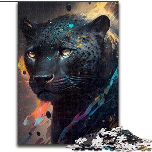 Puzzle mit 1000 Teilen für Erwachsene, schwarzes Leoparden-Gemälde, aus Pappe, anspruchsvolles Denkspiel für Teenager, perfekt als Heimdekoration oder Geschenk, 1000 Stück(26x38cm) von XHAXING
