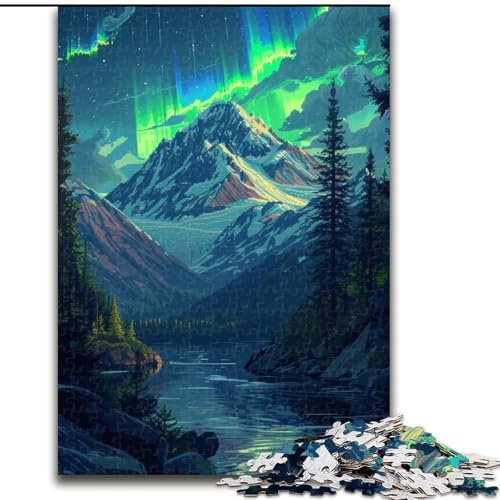 Puzzle mit 1000 Teilen für Erwachsene, wunderschönes Aurora Borealis-Puzzle aus Holz, mit interaktivem Familienspiel, Altersgruppen ab 10 Jahren, 1000 Stück(50x75cm) von XHAXING
