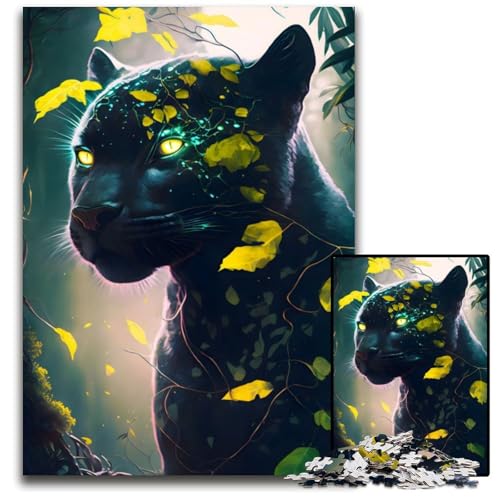 Schwarzer Panther, Tier-Puzzle, 1000 Teile, Holzpuzzle, DIY-Dekoration, Denksportaufgabe, für Erwachsene, Familie, 50 x 75 cm von XHAXING