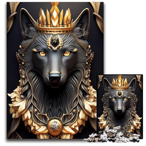 Schwarzer Wolf, goldenes Art-Deco-Puzzle mit 1000 Teilen, Papppuzzle, entspannende Unterhaltung, Heimdekoration, 26x38cm Schwarzer Wolf, goldenes Art-Deco-Puzzle mit 1000 Teilen, Papppuzzle, entspannende Unterhaltung, Heimdekoration, 26x38cm von XHAXING