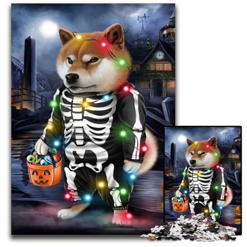 Shiba-Hund im Totenkopfkostüm, Puzzle für Erwachsene, 1000 unmögliche Puzzles für Erwachsene für Teenager, Familienspieleabend, hirnfordernde Geschenkidee, 26x38cm Shiba-Hund im Totenkopfkostüm, Puzzle für Erwachsene, 1000 unmögliche Puzzles für Erwachsene für Teenager, Familienspieleabend, hirnfordernde Geschenkidee, 26x38cm von XHAXING