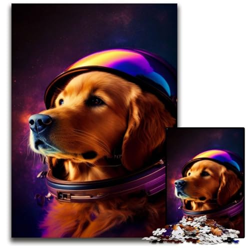 Space Golden Retriever Puzzle 1000 Teile für Erwachsene Schwierige Puzzles für Erwachsene Herausforderndes Denkspiel - Entspannendes Spielzeug für Teenager 50x75CM/1968x2952inch von XHAXING