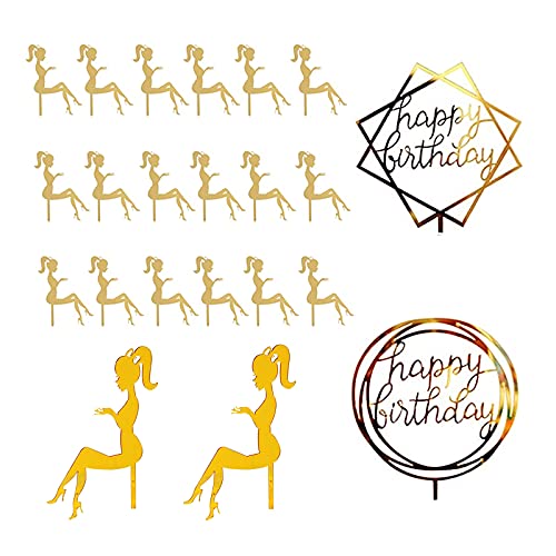 XHBTS 22 Stück Topper Torten High Heel Cupcake Topper Dame Silhouette Acryl Kuchendekoration Kuchen Aufsatz Topper Tortenstecker Deko für Hochzeit Engagement Hochzeitsfeier Geburtstagsfeier (Gold) von XHBTS